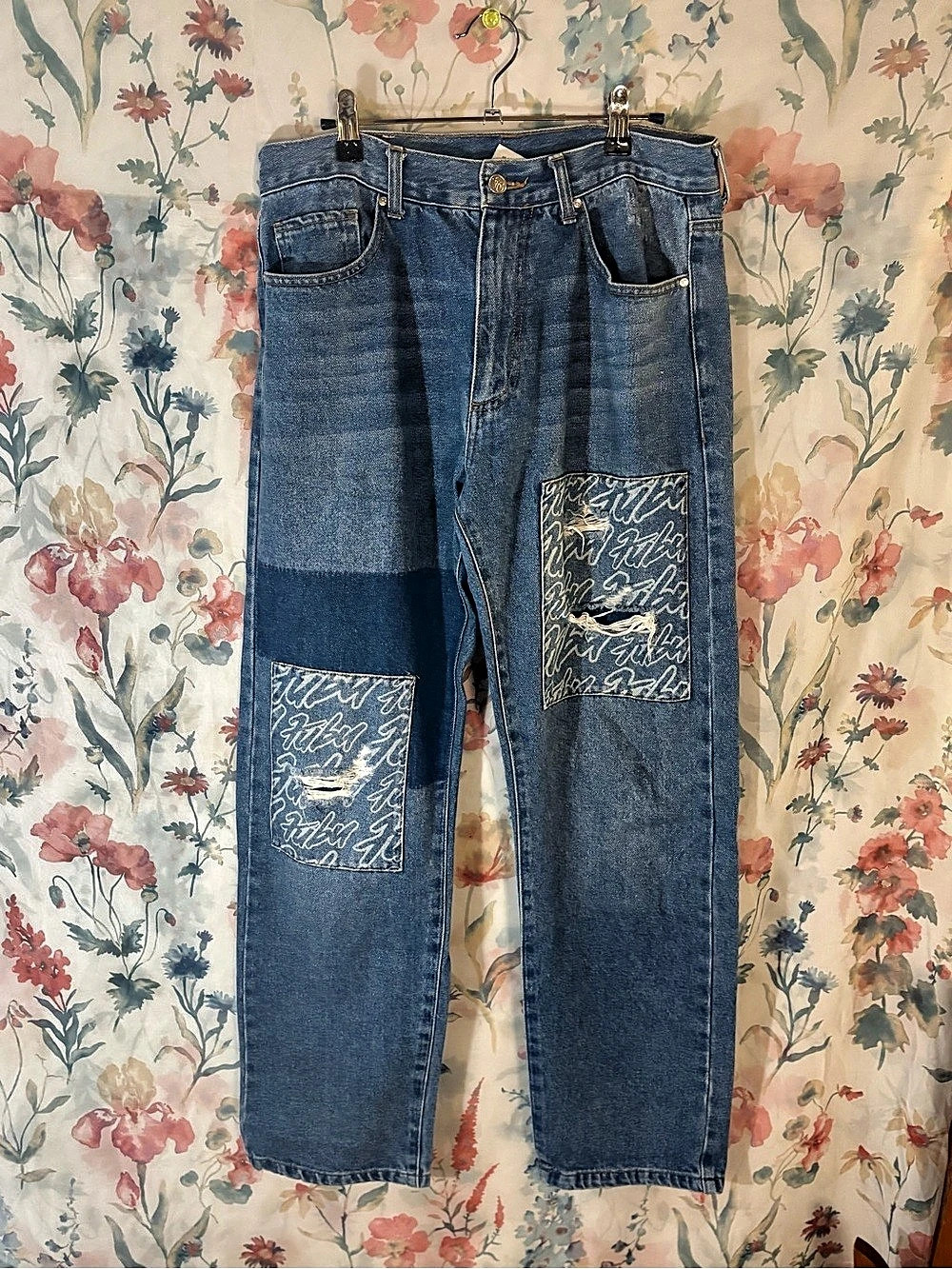 Forever 21 Tabu 05 Men's Patchwork Straight Jeans Waist 32 Blue